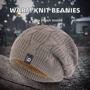 Bonnets tricotés d'hiver unisexes doublure en peluche vente en gros de casquettes acryliques à la mode style d'image d'impression numérique garder au chaud pour l'extérieur - Product Image 2
