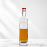 Botol Kaca Persegi Panjang Kosong Grosir 1000ml, Botol Gin Persegi Berembos dengan Tutup Logam untuk Kemasan Tequila Vodka Minuman Keras