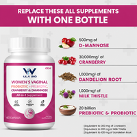 Complément Probiotique et Prébiotique Quotidien pour Femmes Adultes, avec D-Mannose et Complexe de Canneberge, Soutien Immunitaire, 60 Capsules, OEM, Marque Privée, Vente en Gros