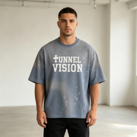 T-shirts surdimensionnés en coton vintage lavé, personnalisés OEM, style streetwear, imprimés à l'encre éclaboussée et à la peinture pulvérisée pour hommes