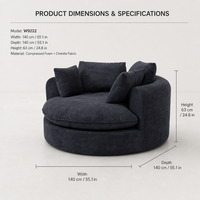 Canapé lounge rond scellé sous vide, fauteuil d'appoint surdimensionné en peluche pour hall d'appartement