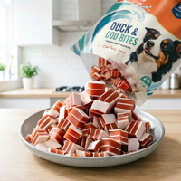 Friandises Naturelles de Haute Qualité pour Animaux de Compagnie OEM : Sandwichs Canard et Morue pour Chiens et Chats – Vente en Gros