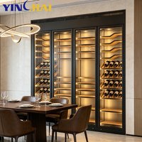 Armoire à vin en acier inoxydable sur mesure, intégrée, avec stockage à température constante, étagères en bois massif, éclairage LED, porte en verre