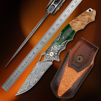 Couteau de chasse pliant HL Advanced en acier Damas forgé à la main avec clip de poche, couteau de camping EDC, DIY OEM