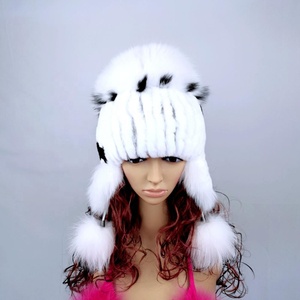 Cappello da donna invernale Rex pelliccia di coniglio cappellini di vera pelliccia lavorati a maglia cappello caldo <span class=keywords><strong>russo</strong></span> cappello da donna nuovo cappello di pelliccia da donna - Product Image 1
