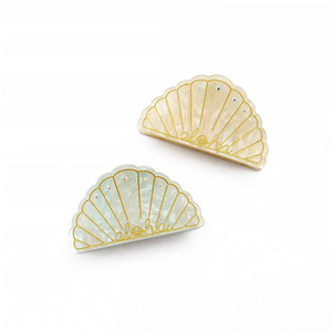 Pince à cheveux en acétate nacré de haute qualité, forme éventail, avec accents de strass, finition brillante, logo personnalisé, unisexe, Halloween, mariage - Product Image 1