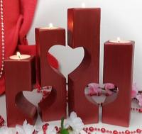 Porte-bougie carré en bois rouge pour la Saint-Valentin, Noël, mariage, table, porte-bougie en forme de cœur
