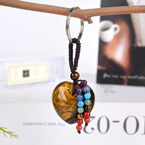 Porte-clés Cœur en Cristal Naturel, Perles 7 Chakras, Pendentif Cœur en Pierre Gemme, Pierre de Guérison Améthyste, pour Décoration - Product Image 6