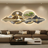 Peinture Murale de Style Designer en Porcelaine de Cristal avec LED, Conception Artistique de Montagne, Décoration Murale pour Hall
