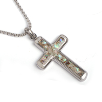 Collier en acier inoxydable Tizti avec pendentif crucifix incrusté de coquille d'ormeau et chaîne, bijoux de mode pour hommes, vente en gros