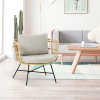 Chaise de salle à manger moderne en rotin tressé d'extérieur avec coussin, en métal et rotin PE, pour villa et cuisine