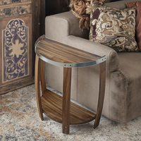 Table basse demi-tonneau en chêne massif au design antique, 60 cm, double étagère de rangement, pot de fleurs, durable, détachable, type support facile