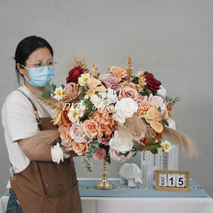 <span class=keywords><strong>DKB</strong></span> Maßgefertigte Goldene 50cm Große Seiden-Naturblumen Hochzeitstisch-Dekoration Handgemachte Künstliche Rosen-Blumenkugel - Product Image 5