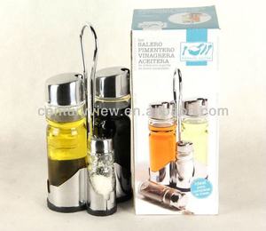 Set di 4 Barattoli in Vetro per Spezie Aeofa con Supporto in Metallo, Set per Sale, <span class=keywords><strong>Pepe</strong></span>, <span class=keywords><strong>Olio</strong></span> <span class=keywords><strong>e</strong></span> Aceto con Coperchio in Acciaio Inox - Product Image 2