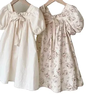 Customization JKFS Kids Girls Dress Floral Front Bows Infant Baby Rompers Summer Short Puff Sleeve Princess Party Dresses