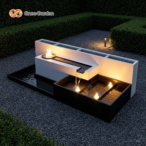 Gnee Garden Modern Rectangular Galvanized Weather Resistant Powder Coated Waterfall <b>Planter</b> Lighted Feature Outdoor Garden Decor - Product Image 4