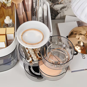 Organizzatore per Trucchi <span class=keywords><strong>in</strong></span> Plastica con Coperchio Antipolvere, Contenitore per Cosmetici da Bancone, Vassoio Indipendente con 2 Cassetti - Product Image 3