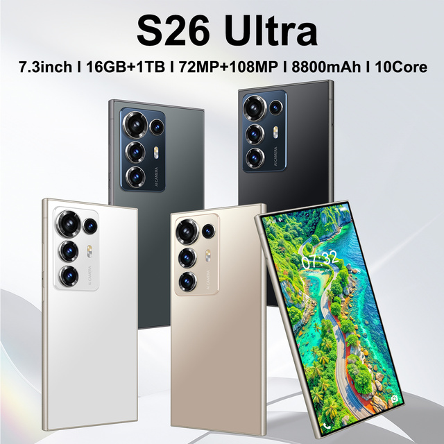S26 Ultra 5G Unlocked Mobile Phone Multi-color 16GB+1TB 8800mAh 10Core Android Smartphone for Daily Use