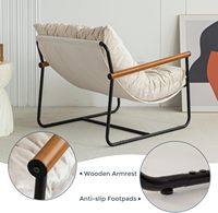 Chaise de salon moderne en velours Chaise de lecture à cadre métallique Chaise d'appoint pour chambre à coucher Fauteuil boucle avec bras en bois