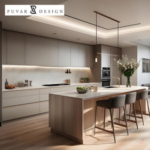 Gabinete de Cocina de <span class=keywords><strong>Madera</strong></span> Contrachapada Negra de Lujo Personalizado, Encimera de Cuarzo, Gabinete de Cocina Modular de <span class=keywords><strong>Madera</strong></span> Moderna, Isla de Cocina, Juego Completo - Product Image 3