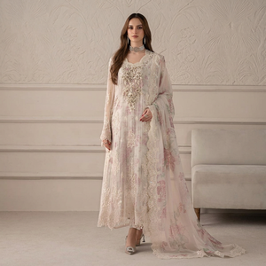 Elegant Chiffon Net Salwar Kameez Black Embroidery Ankle-Length Regular Fit Traditional Modal/Polyester Wedding <b>Dress</b> - Product Image 1
