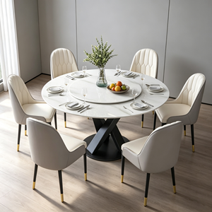 Juego de mesa de comedor redonda moderna de mármol con 6 sillas de diseño giratorio para muebles de comedor en el hogar. - Product Image 1