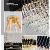 Lustre suspendu moderne de luxe en cristal noir et or LED blanc chaud 3000K Ra90 pour plafond haut, salon et salle à manger, personnalisé par YuDuo