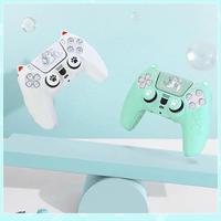 Coque en silicone antidérapante avec oreilles de chat mignonnes pour manette PS5, capuchons de joystick, autocollants pour pavé tactile en forme de patte de chat, ensemble de protections