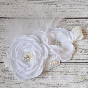 Fasce per capelli Vintage in tinta unita per neonate fascia elastica per capelli in pizzo con perle, piume di fiori, puntelli per la fotografia della fascia per bambini - Product Image 1