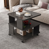Mesa de Centro de Madera Cuadrada de Diseño Geométrico Moderno y Minimalista con Bordes Redondeados, Muebles para Sala de Estar, Dormitorio, Estudio, Sala de Estar Móvil