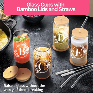 <span class=keywords><strong>Prix</strong></span> <span class=keywords><strong>de</strong></span> gros usine 16 oz tasse à café tasse à bière avec lettres tasses en verre avec couvercle en bambou et verre paille tasse en verre - Product Image 3