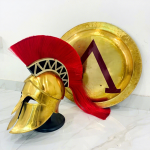 Casque Spartan Grec Corinthien Médiéval de 24 pouces avec Plume Rouge Viking, Costume Maximus, Laiton Antique Poli - Product Image 1