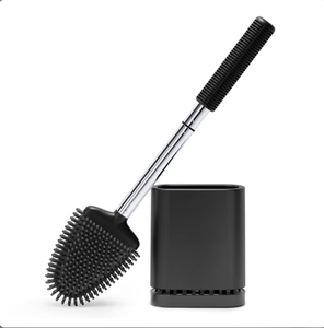 Cepillo de inodoro ventilado para limpieza del baño con mango de acero inoxidable y soporte de silicona para cepillo de inodoro - Product Image 1