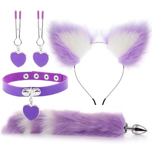 Cosplay Party Katzenohren Nippel Clip Kragen niedlicher Haarschraub Foxenflosse Analsex SM-Spiel 4 Stück Paar Flirtende Sexspielzeuge - Product Image 1