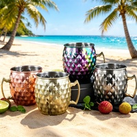 Mug à Moscow Mule de qualité supérieure, écologique, avec poignée dorée, design simple, en cuivre martelé, idéal pour les soirées.