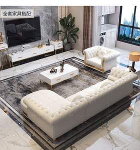 أريكة فيلا بيضاء عالية الجودة من الجلد الإيطالي وحدات فاخرة لغرفة المعيشة والفندق أثاث جلد طبيعي - Product Image 6