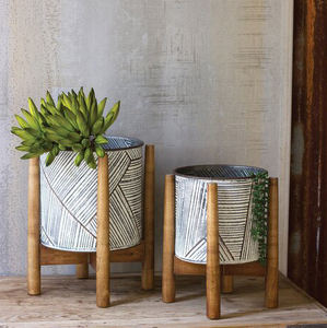 Maceta Moderna <span class=keywords><strong>de</strong></span> Cerámica Blanca para Decoración del Hogar FANGSHENG, Maceta Pequeña para <span class=keywords><strong>Cactus</strong></span> con Soporte <span class=keywords><strong>de</strong></span> Madera <span class=keywords><strong>de</strong></span> Bambú - Product Image 3