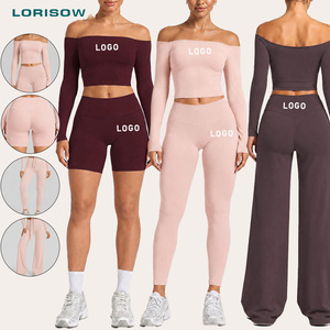 Ensemble de yoga esthétique LORISOW pour femme, haut court à manches longues et pantalon large, 4 pièces, tenue chic pour l'entraînement 2026 - Product Image 1