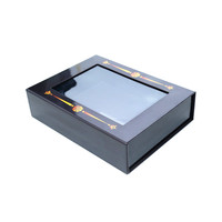 Boîte cadeau carrée de luxe personnalisée avec fenêtre en PVC, carton rigide noir, couvercle transparent à rabat, fermeture magnétique, gaufrage