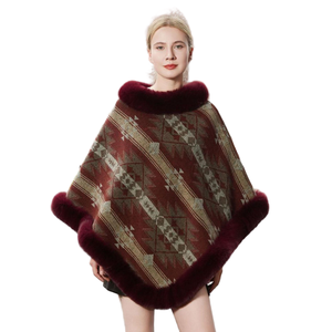 Capa de jacquard de moda para mujer con ribete de piel sintética, abrigo cálido, chal elegante para bodas y deportes de nieve - Product Image 2