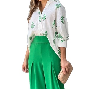 Ensemble chemise décontractée et pantalon taille haute, ensemble deux pièces grande taille, vêtements pour femmes, costume <span class=keywords><strong>vert</strong></span> émeraude - Product Image 1