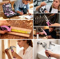 Ensemble d'outils de perçage sans fil rose et bleu de 188 pièces avec batterie lithium-ion - Kit de réparation tout-en-un pour la maison et l'automobile - Boîte de rangement en acier CR-V