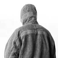 Sweat à capuche vintage à épaules tombantes OEM, personnalisé pour homme, lavage à l'acide, ninja, fermeture éclair intégrale avec trous pour les yeux