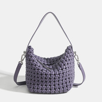 Sac à main coréen pliable en nylon tressé fait main avec fermeture éclair, grande capacité, durable, design simple et polyvalent à porter à la main