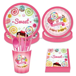 Набор одноразовой бумажной посуды для девочки MM037 в виде конфет на день рождения