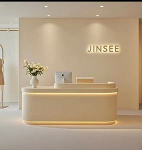 Modern Durable White <b>Reception</b> <b>Desk</b> With Bottom Warm Led Light Custom Logo Cashier Counter for Spa Clinic Beauty <b>Salon</b> Office - Product Image 3