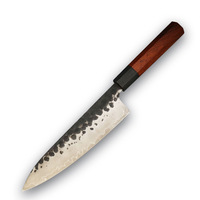 Set Pisau Dapur TPM9R Tekstur Palu, Pisau Chef Tempa Baja Komposit, Gagang Kayu, Set Pisau Masak Baja Tahan Karat Jepang