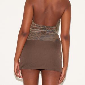 Top Halter de Malla Marrón Estampado de Alta Calidad para Mujer, Estilo Casual OEM - Product Image 2