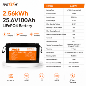 แบตเตอรี่ลิเธียมไอรอนฟอสเฟตสำหรับเก็บพลังงานแสงอาทิตย์ รุ่น PATTERN 25.6V 100Ah 200Ah 300Ah กันน้ำระดับ IP65 ใช้งานได้ 6000 รอบ LB-25.6V100 - Product Image 6