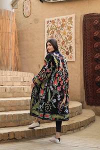 Robe mi-longue brodée florale à manches longues, col en V, taille naturelle, style bohème, tenue décontractée d'automne, 100 % coton, tissu en mousseline - Product Image 3